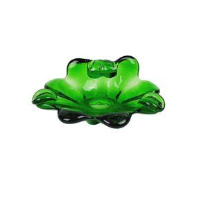 Vtg 70’s Emerald Green Sommerso Murano Curly Leaf Style Art Glass Ashtray Dish